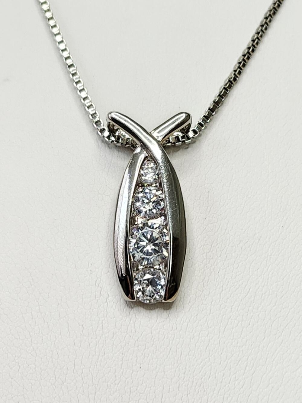 Stainless Steel Cubic Zirconia Ichthus Fish Pendant Necklace 18"